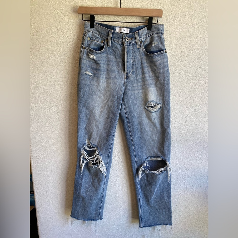 PISTOLA DISTRESS LIGHT WASH DENIM JEANS